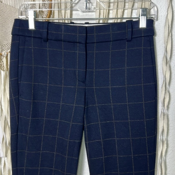 Theory Straight Trouser in Navy Windowpane Print Stretch Trouser Size 00/24 - Picture 1 of 10